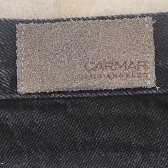 Carmar Beatrice Black Denim Grunge Zip Up Mini Skirt Leopard Trim Frayed Hem - Picture 7 of 12